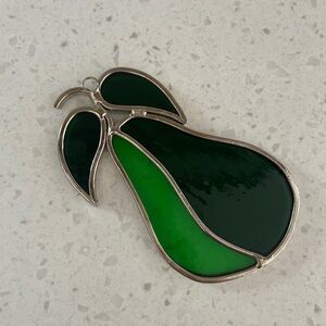 Green Stain Glass Pear Kitchen Window Art Fruit Farm